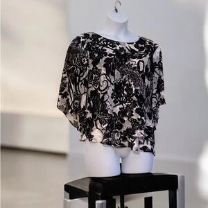 Alex Evenings Black, Silver and White Floral Blouse